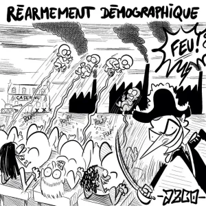 Macron en capitaine d'artillerie qui dit feu à des femmes enceintes qui expulsent leur bébé