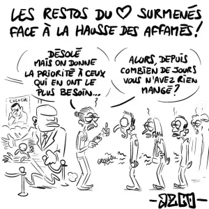 Un resto du coeur qui a un accès VIP devant une foule affamée