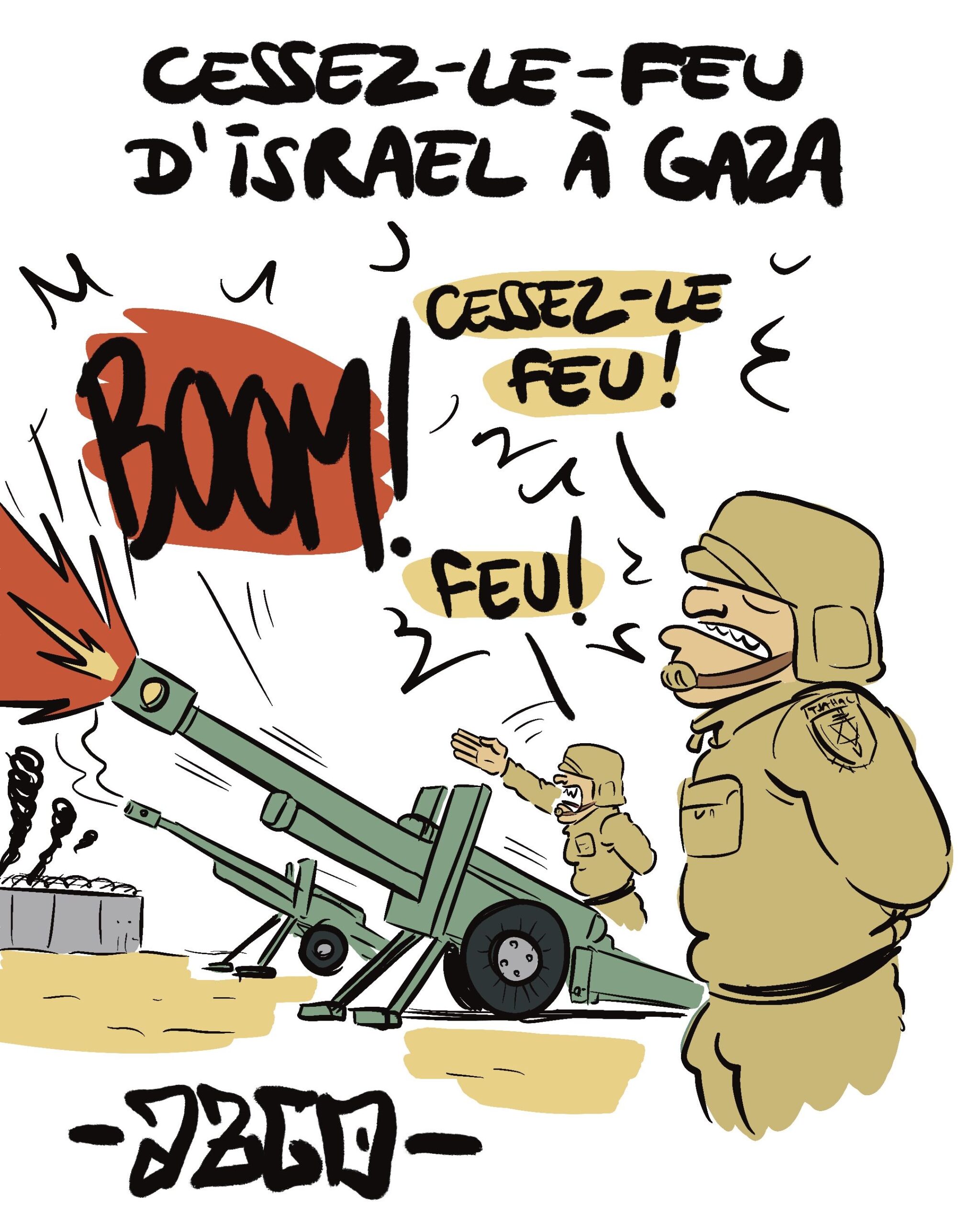 Tsahal qui tire des obus sur Gaza