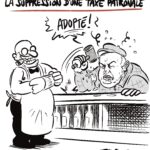 Gérard Larcher qui boit un coup dans un bar tenu par un patron