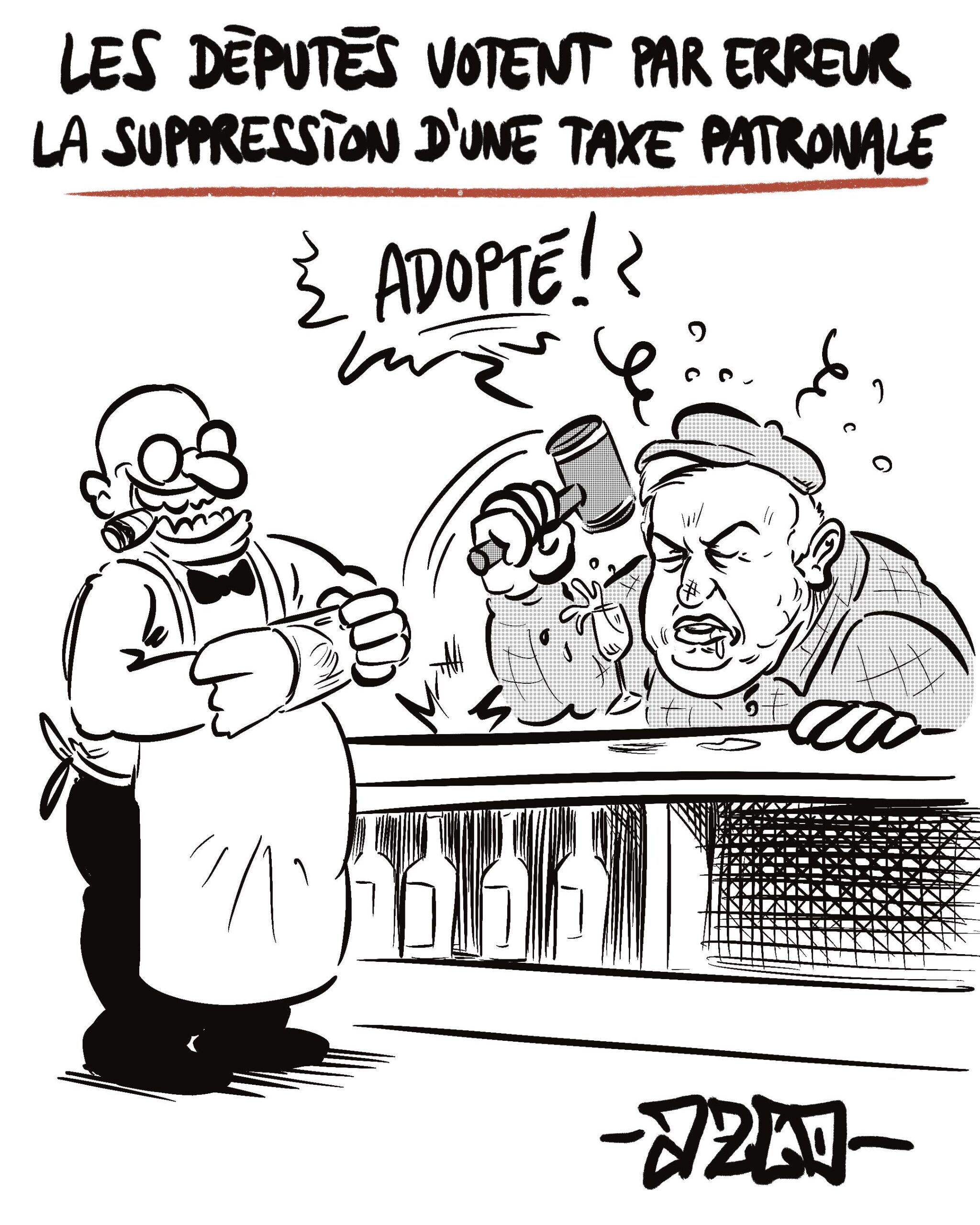 Gérard Larcher qui boit un coup dans un bar tenu par un patron