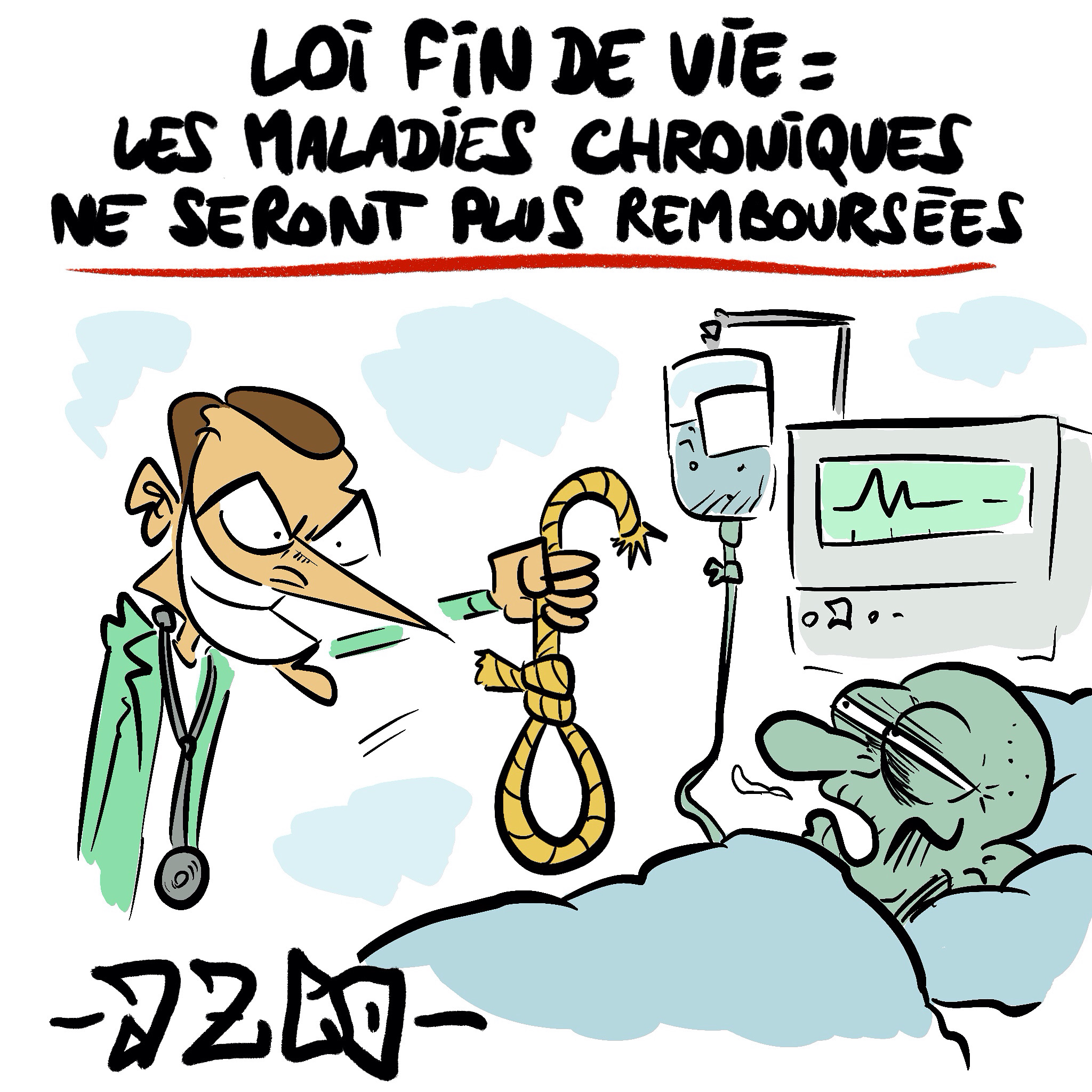 Macron qui offre une corde à un malade