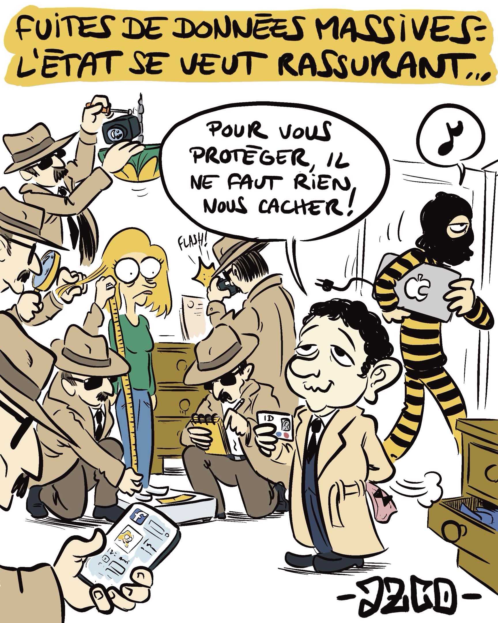 Des agents du gouvernement espionnent une citoyenne alors qu'un hacker rentre par la grande porte