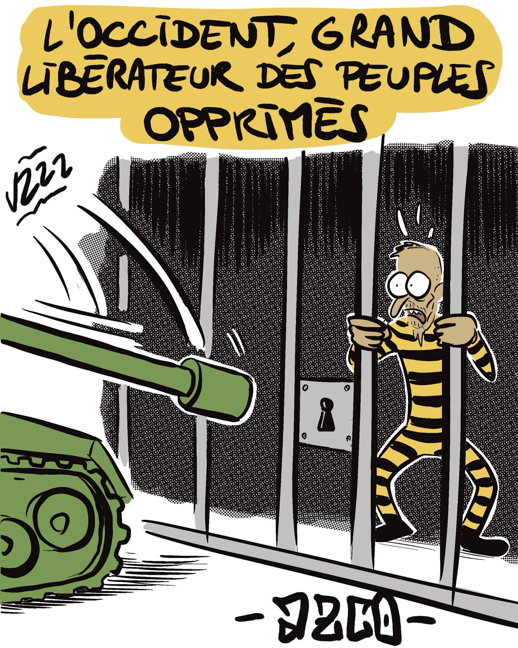 Un char qui vise une cellule de prison à bout portant