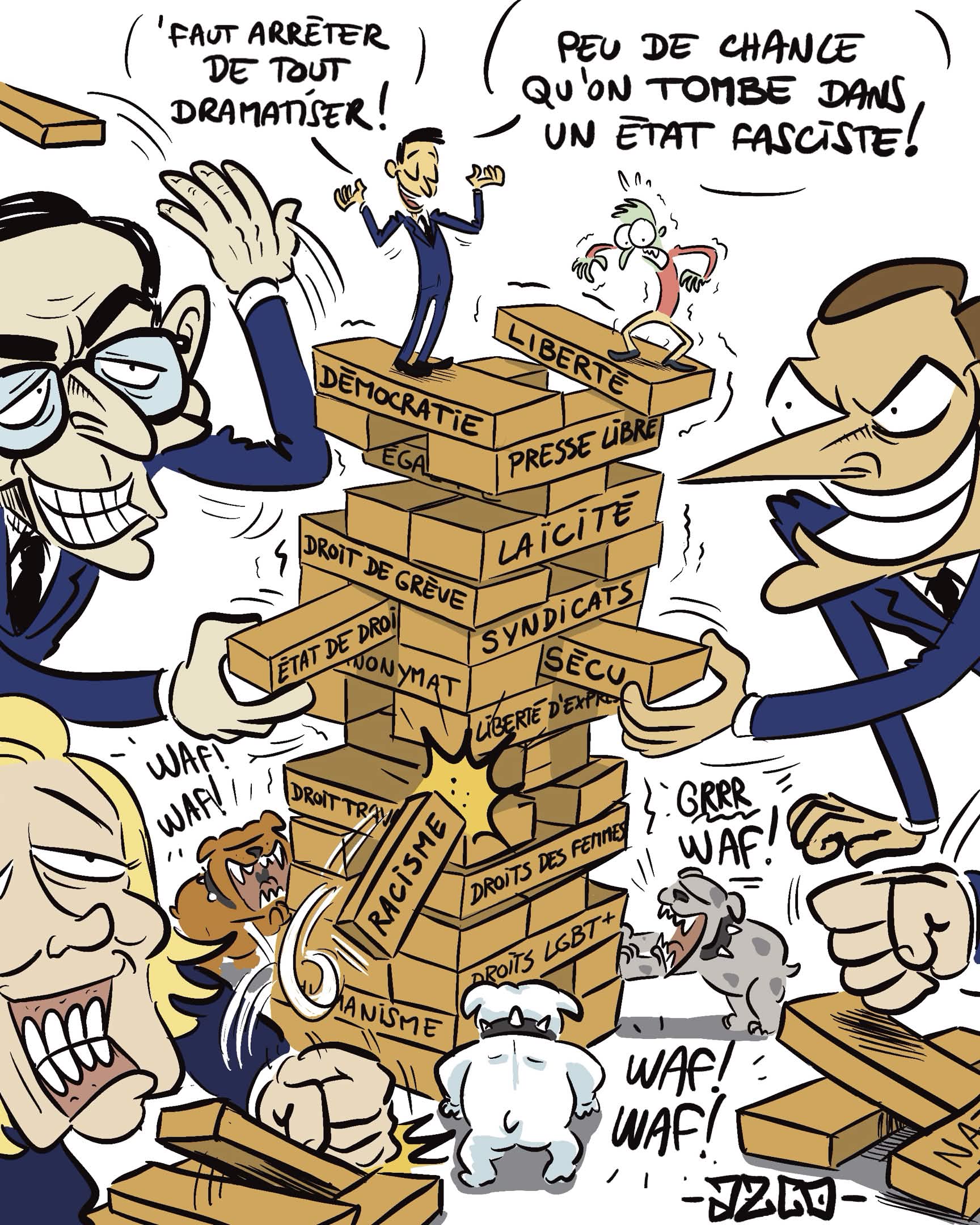 des fascistes qui démantèlent des droits sous forme de kapla