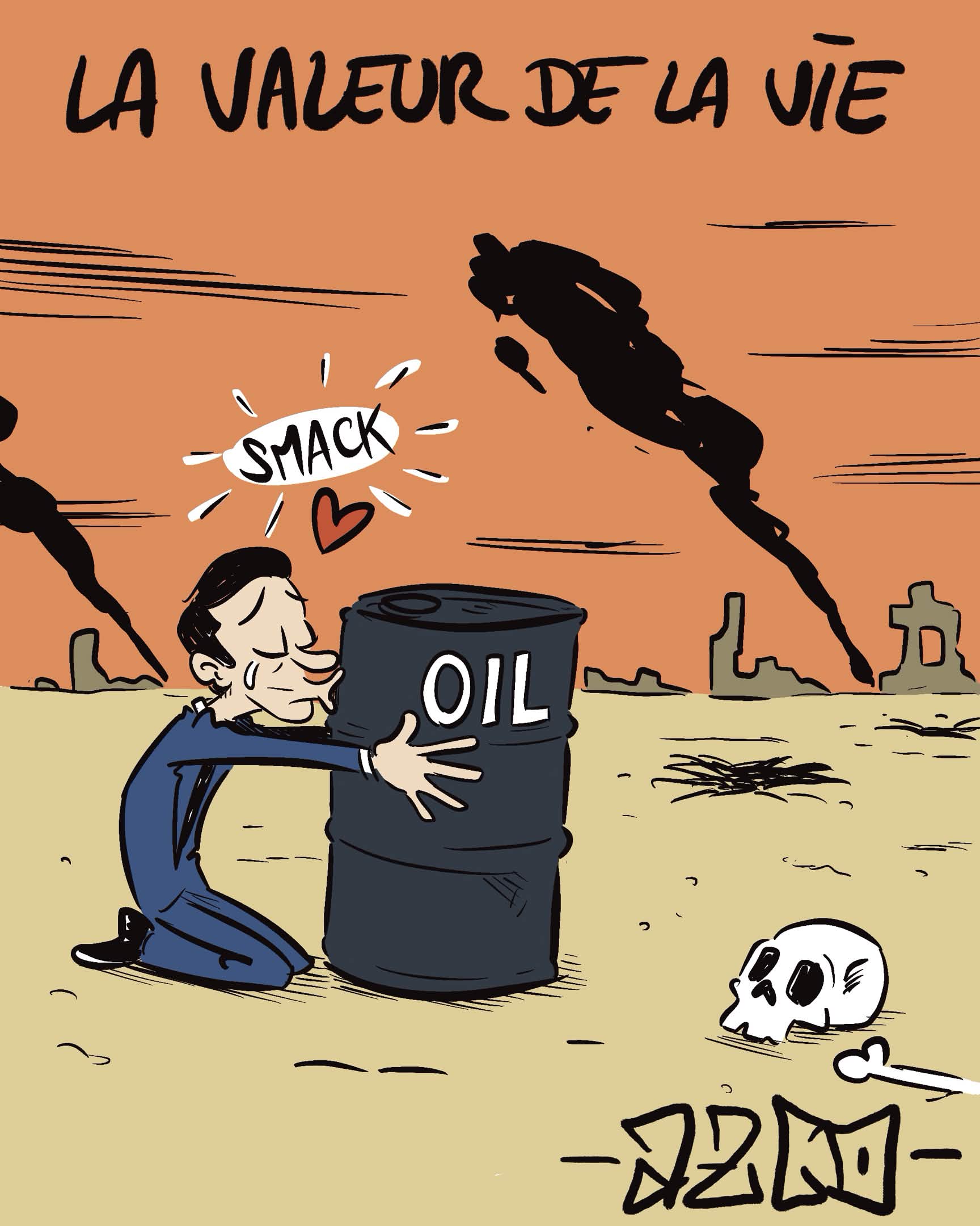 Un trader embrasse un baril pendant une guerre