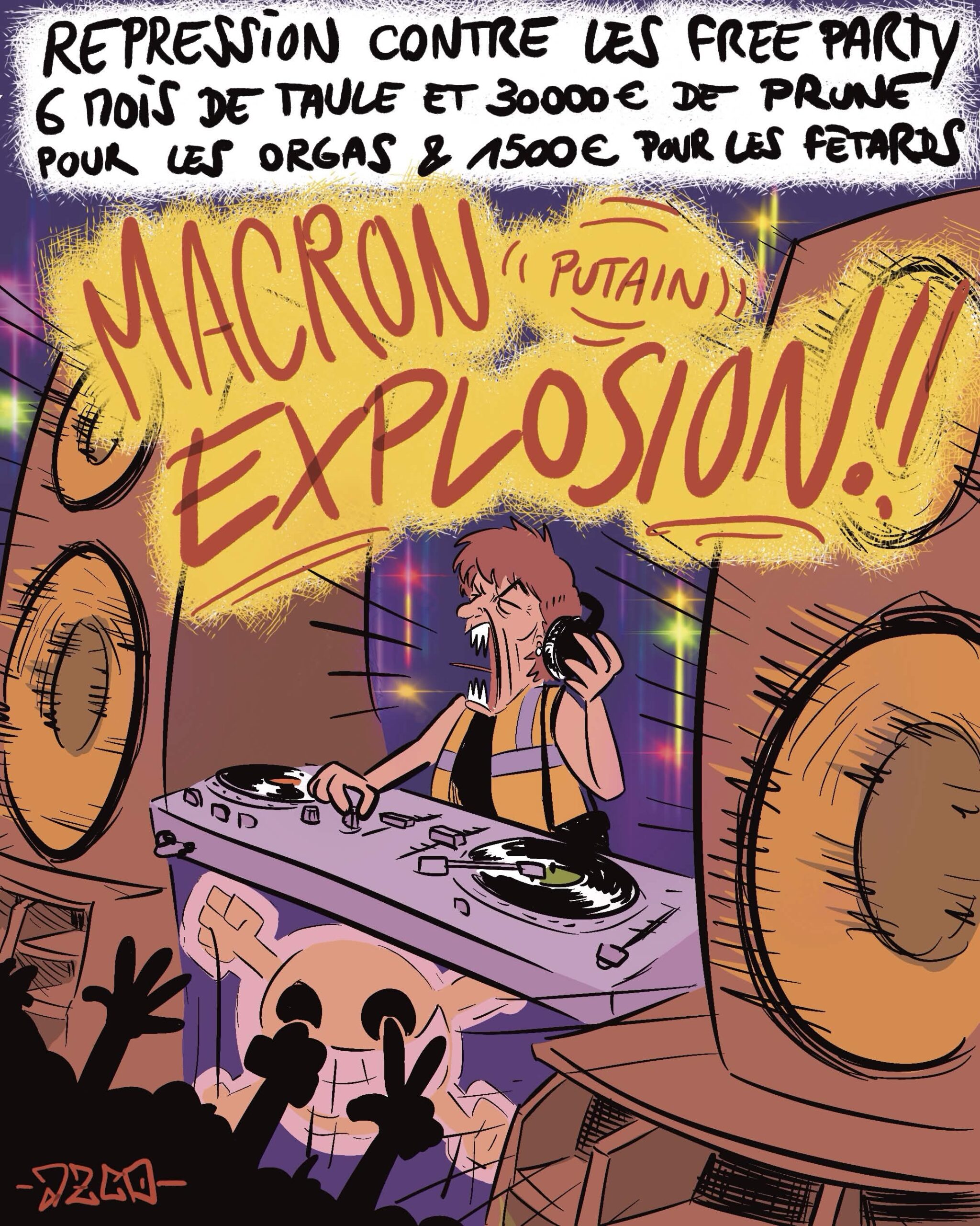 une gilet jaune dj dans une rave party