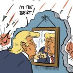 trump qui se vante devant un miroir détruit