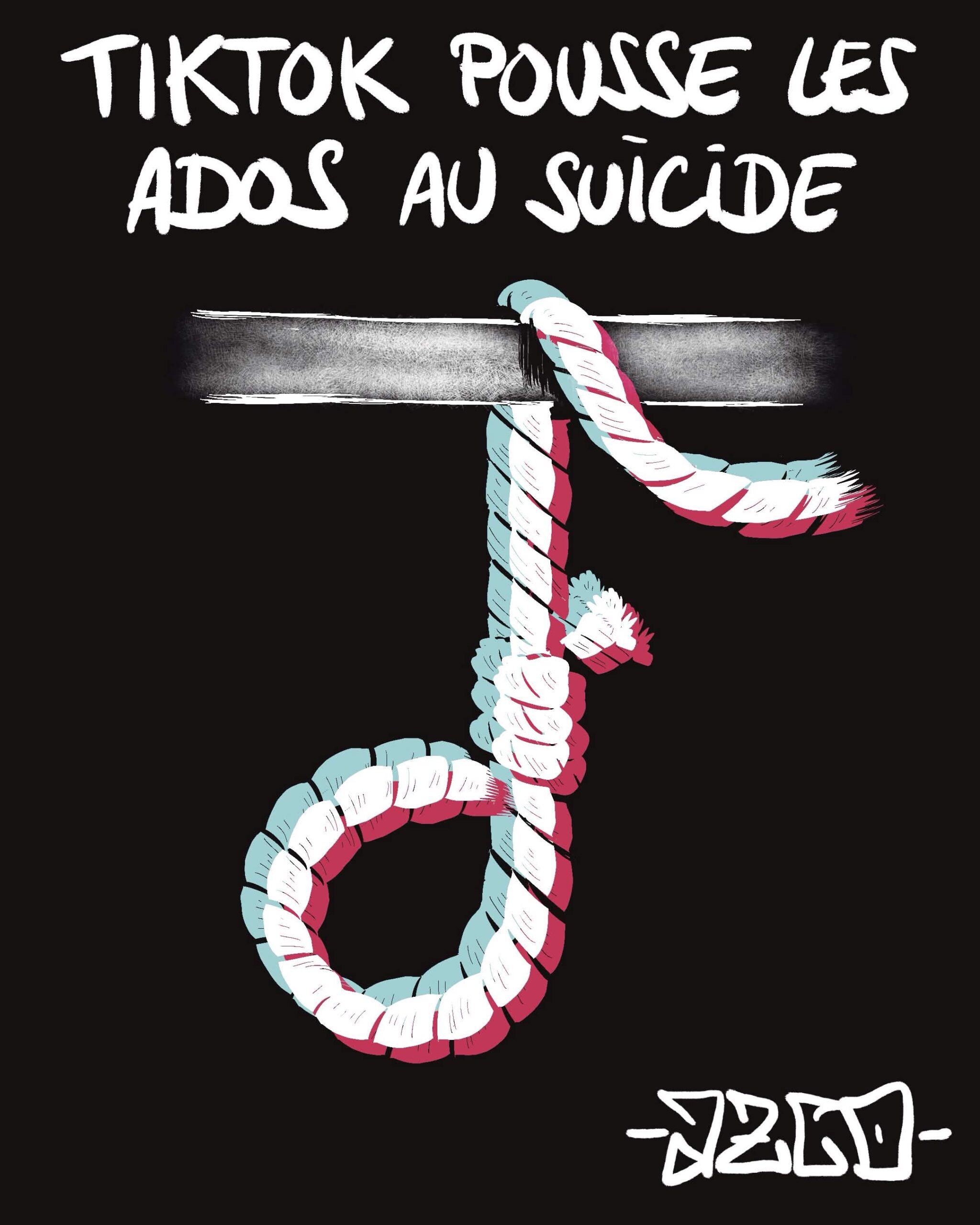 Une corde de pendu en forme du logo de tiktok