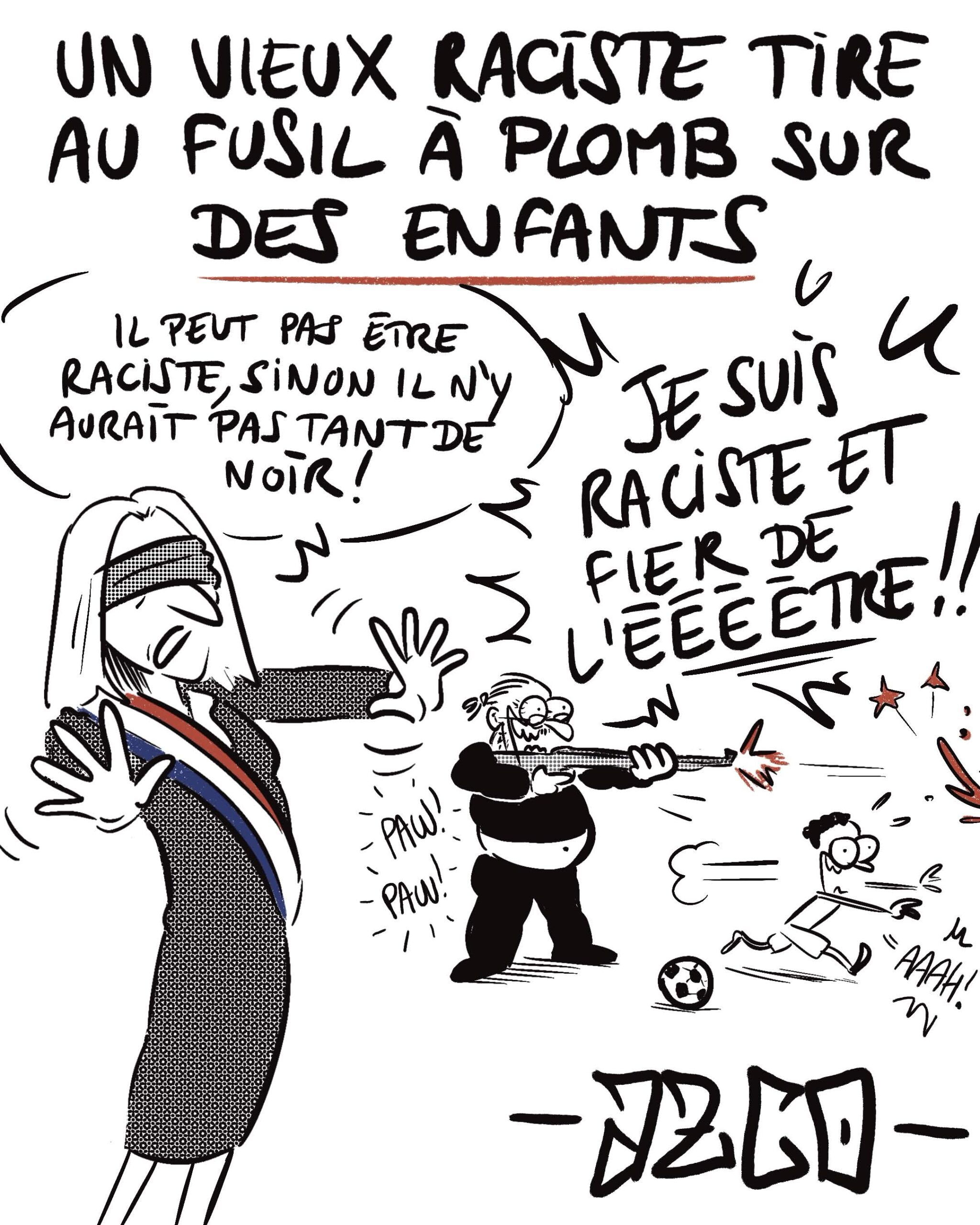un vieux raciste tire au fusil à plomb sur des enfants