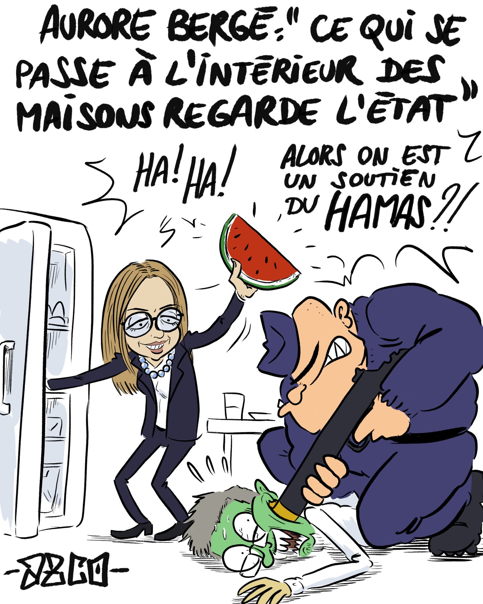 Aurore Bergé qui perquisitionne un militant pro-palestinien