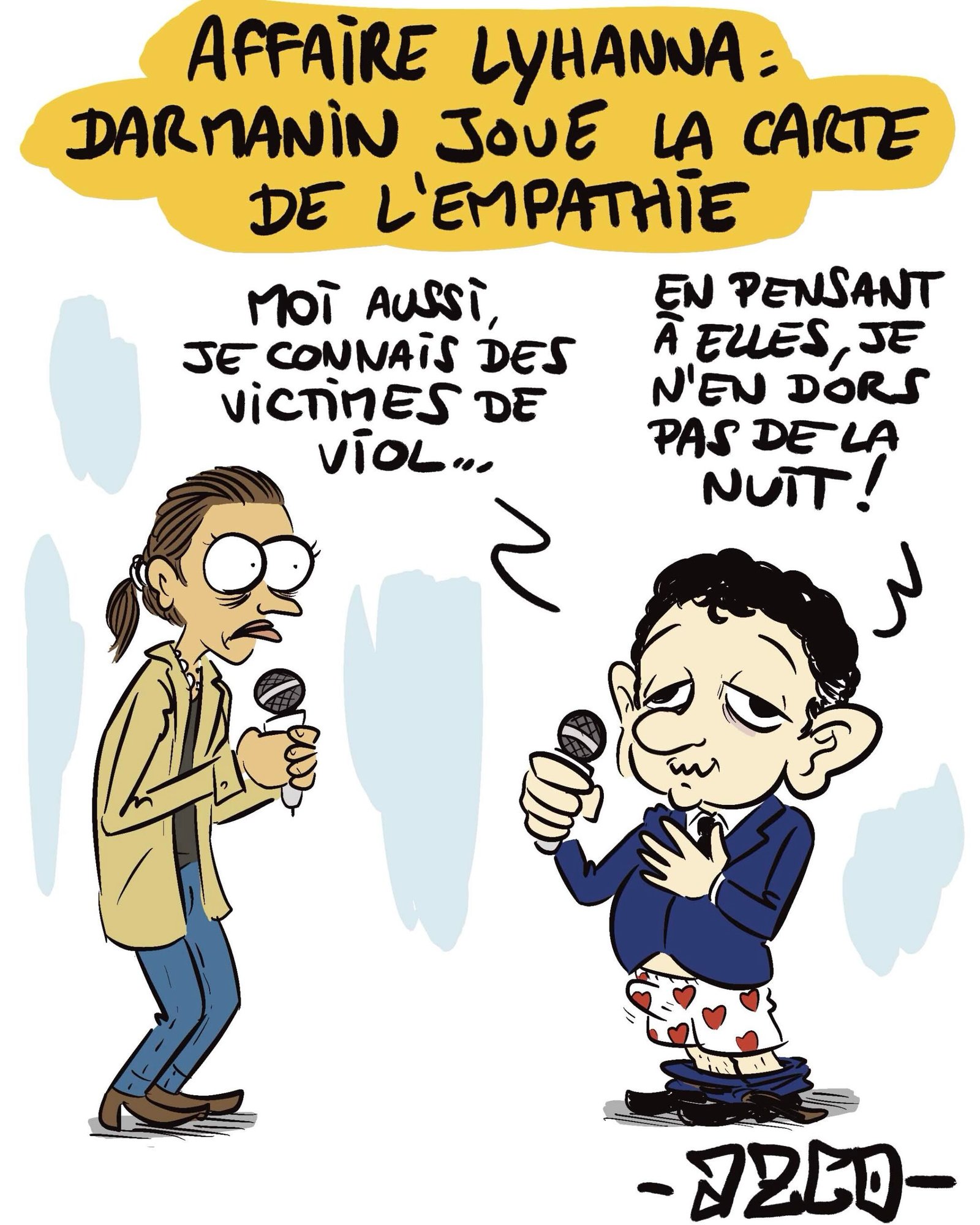 darmanin qui débat avec une mère indignée le froc baissé
