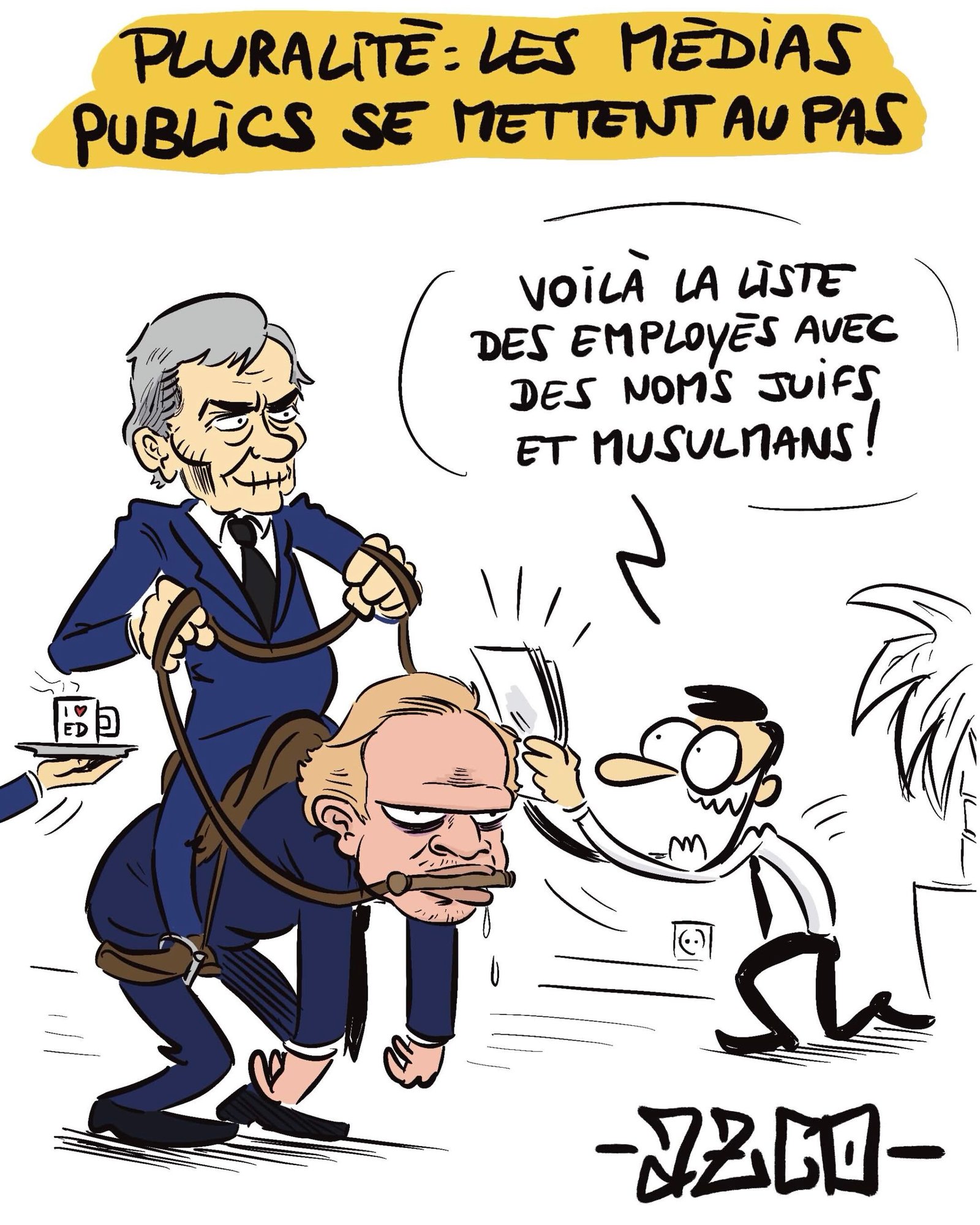 Bolloré chevaucahnt Charles Alloncle dans un média public