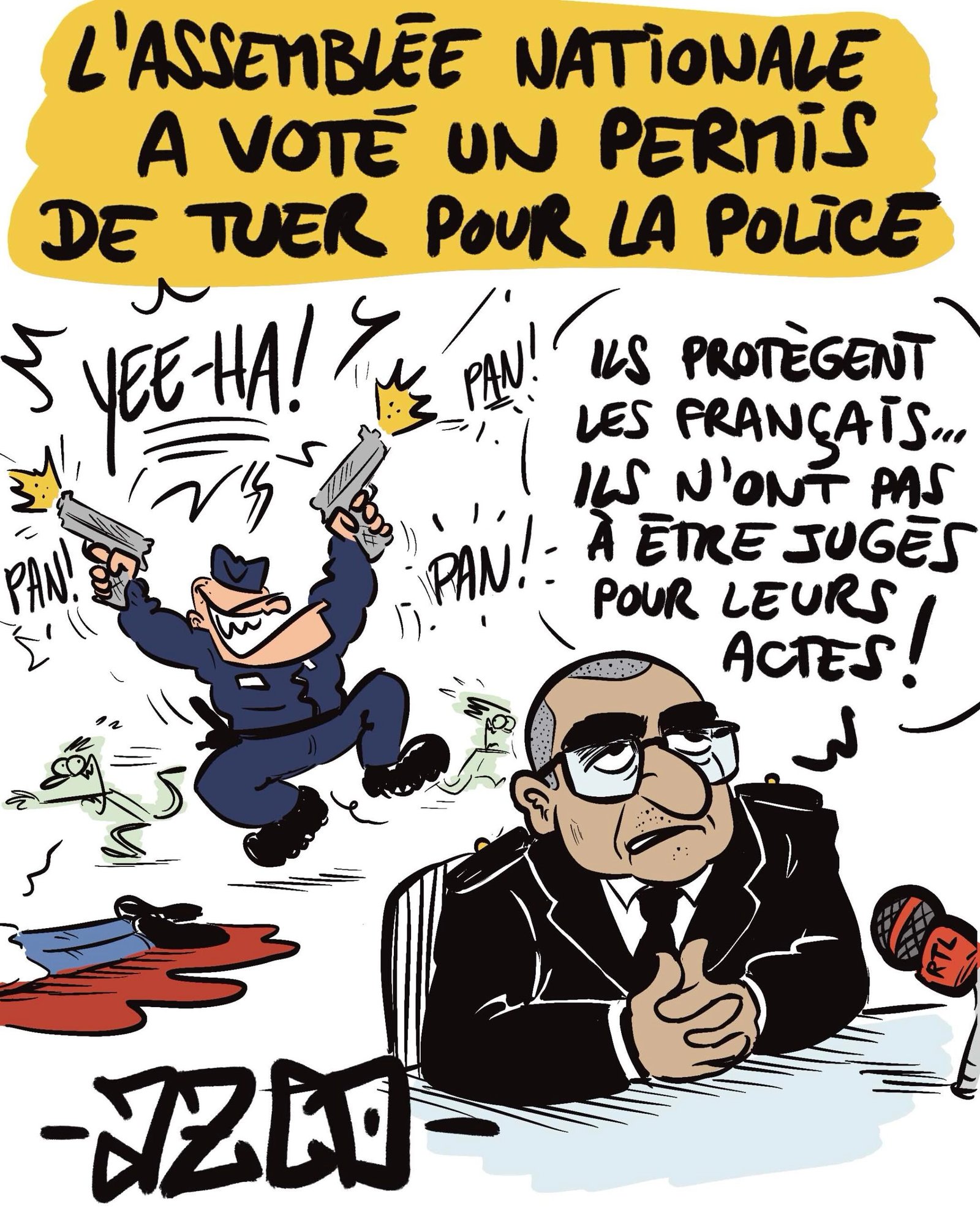 Laurent Nunez défend la loi permis de tuer avec un policier qui tire comme un cow-boy